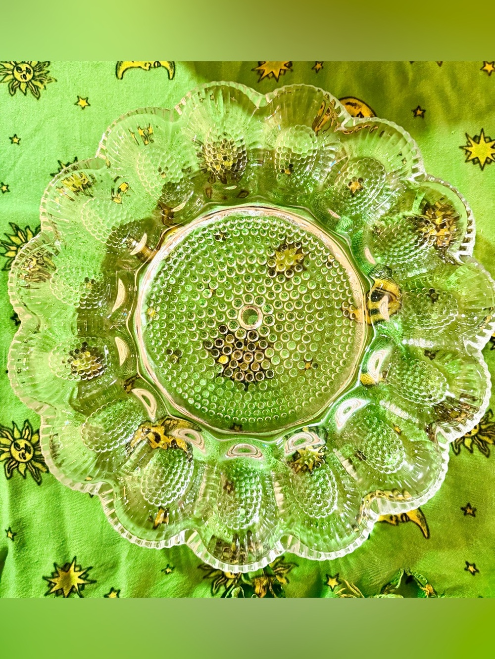 Vintage Indiana Glass company "hobnail" pattern deviled egg platter